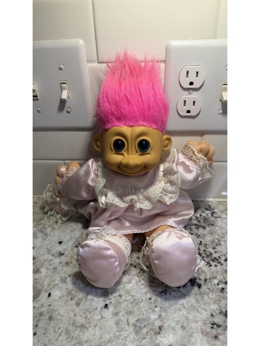 1980's RUSS BERRIE CO 12" TROLL doll 2325 PINK satin DRESS vintage